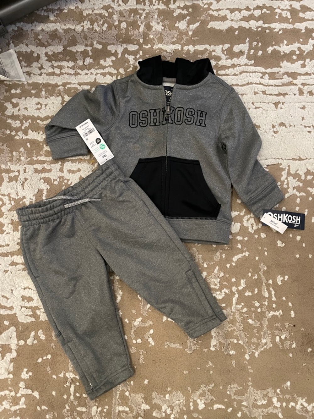 OshKosh B'gosh Gray & Black Kids' Zip Hoodie and Joggers Set